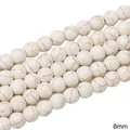 Strand of 8mm natural white turquoise round beads with brown veins for DIY jewelry - Round Bead Style (42款) / 8mm (1 String/Pack, Approx 50 Pcs) / White Texture