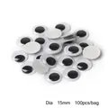 Ojos móviles adhesivos de 15mm blanco y negro para manualidades DIY, bolsa de 100 uds - Diámetro 15mm (100 uds/bolsa)