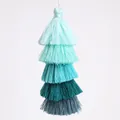 Five-layer gradient blue cotton tassel pendant with hanging cord for DIY jewelry - Blue Green Gradient