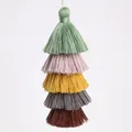 Five-layer gradient cotton tassel pendant in green, pink, yellow, grey and brown colors - Style 19 (FXO030-MT10) / Multi-color Gradient
