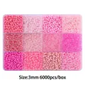 3mm pink DIY seed beads kit, 6000pcs in 12-grid organizer box for jewelry making - 12-Grid Bead Collection / Pink Series