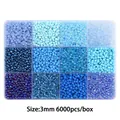3mm blue and purple DIY bead set with 12 compartments and 6000 pieces for jewelry making - 12-Grid Bead Collection / Blue Series