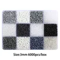 12-grid storage box with 3mm blue and silver seed beads, 6000 pieces for DIY jewelry making - 12-Grid Bead Collection / Black White Grey