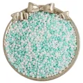 Mint green and white mixed 2-3mm matte glass seed beads in a bow decorative silver tray - Blue + White