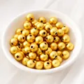 Cuentas redondas pulidas de oro de 14k con agujero central para hacer joyas DIY - 3mm (Agujero aprox. 1mm) 40 piezas / Oro Antiguo
