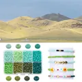8-slot DIY bead kit featuring green seed beads and gold heart charms for jewelry making - 8-Grid Painted Bead Kit / Green System