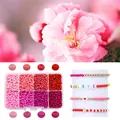 DIY jewelry kit with 8 compartments of pink seed beads and LOVE letter charms - 8-Grid Painted Bead Kit / Red Series