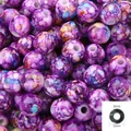 Purple marbled 12mm acrylic floral round beads with 6mm hole for DIY jewelry - 12mm / 30Pcs Pack / Purple