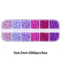 12-grid set of 3mm purple seed beads for DIY jewelry making 2000pcs per box - 12-Grid Bead Collection / Solid Purple Series