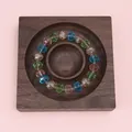 Handmade faceted bead bracelet with colorful crystals in walnut wood display tray - Walnut Square Tray