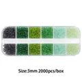 3mm green seed bead kit in 12-slot storage box with 2000 pieces for DIY jewelry making - 12-Grid Bead Collection / Transparent Gray Green Series