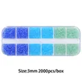 Blue and green 3mm seed bead set in a 12-grid organizer box for DIY jewelry making - 12-Grid Bead Collection / Transparent Blue Green Series