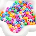 Mix of colorful acrylic cylinder beads in matte macaron shades for DIY jewelry making - Frosted Mixed Color Barrel Beads (#03) / 100 Pieces (9x6mm) / Colorful