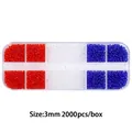 3mm glass seed bead set in red, white and blue colors for DIY jewelry making - 12-Grid Bead Collection / Transparent Red White Blue