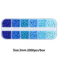 Blue gradient 3mm seed beads set in 12-grid storage box for DIY jewelry making - 12-Grid Bead Collection / Solid Blue Series