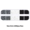 3mm DIY seed bead kit with 2000 pieces in 12-grid organizer, black white and gray - 12-Grid Bead Collection / Solid Black White Series
