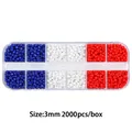 DIY jewelry kit with 3mm red, white and blue glass seed beads in a 12-grid storage box - 12-Grid Bead Collection / Solid Red White Blue