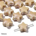 Stervormige 14mm kaki keramische kralen met glanzend glazuur voor DIY-sieraden - Pentagram / 2 Stuks/Verpakking (14mm) / Bruin