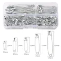 Lot de 260 épingles de sûreté en fer argenté en boîte avec 5 tailles de 19 à 55 mm - Argent (Grande Capacité)
