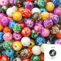 10mm multi-color round ink-textured beads with 3mm center hole for jewelry making - 10mm / 50 Pieces / Multicolor