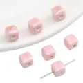 Roze kubusvormige keramische kraal met gat voor DIY-sieraden maken en knutselwerkjes - Kubus / 5 Stuks/Verpakking (6x6mm) / Roze