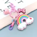 Rainbow pendant keychain with pink bow, bell and pastel chain for school bags - Alloy Keyring Series