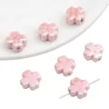 Verfijnde roze bloemvormige keramische kraal met glanzende afwerking voor DIY-sieraden - Vierbladige klaver / 2 Stuks/Verpakking (12mm) / Roze
