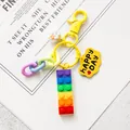 Detailed view of colorful building block keychain with rainbow elements and macro beads - Lobster Clasp Style (With Cloud Tag) / Rainbow Block Yellow (Metal Clasp)