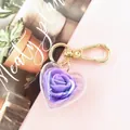 Preserved purple rose heart-shaped keychain with golden lobster clasp for handbags - Purple