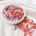 Colorful mixed ABS faux pearls in pink and silver grey for DIY jewelry making - Grey Orange Pink