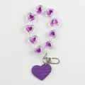 Detail of purple heart beaded keychain with Lovely Home Sweet Love engraved tag - Purple (a5059-3)
