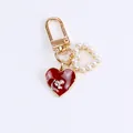 Sweet heart keychain with red enamel heart, pearls and sparkling Mickey-shaped rhinestones - Pearl Heart Pendant Style (a5036-3)