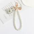 Vintage pearl keychain strap with engraved gold coin and floral embroidery charm - Portrait Coin Pearl Lanyard Style (a5095-1)