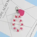 Pink heart leather tag keychain with red beaded chain and lobster clasp accessory - Red (a5059-2)
