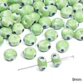 Groene boze oog 9mm keramische kralen met gladde glazuur voor DIY armband sieraden - Evil Eye Abacus Bead / 2 Stuks/Pak (9x5mm) / Groen