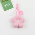Detail of pink fabric flower keychain with FOR EVER heart charm and acrylic chain - Pink (5179-2)