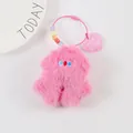 Detail of pink plush monster keychain with FOR EVER heart tag and colorful beads - Pink