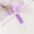 Detail of purple fluffy fur pompom with white pearls and heart charms keychain - Purple (8196-8)