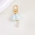 Detail of blue iridescent cloud keychain with golden clasp and white teardrop pearl charm - Sky Blue (5200-3)