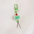 Mini mahjong keychain pendant with green lobster clasp and prosperity character charm - Green FaFa Acrylic Cord Style / Green