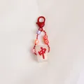 Mini Mahjong keychain with red heart hook, colorful beads and translucent white charm - Red Zhong Character Heart Metal Chain Style