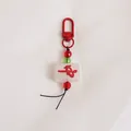 Red character mahjong keychain with red metal lobster clasp and decorative beads - Red Zhong Character Resin Cord Style