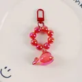 Pink and red gradient whale beaded keychain with resin charm and red metal carabiner - Red (yc-5193-8)