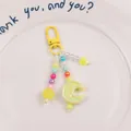 Detail of yellow moon and heart beaded keychain with colorful acrylic beads and star charms - Goose Yellow (yc5230-6)