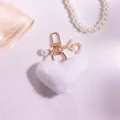 White heart faux fur keychain with gold number 5 pearl charm and elegant metal clasp - White