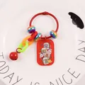 Detail of red keychain with Lucky Rabbit acrylic tag, rich text, bell and rainbow beads - Fortune Rabbit (yc5243-6)