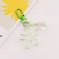 Detailed macro of iridescent acrylic flower and leaf keychain with green metal buckle - Emerald Green (yc5231-2)