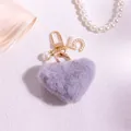 Purple plush heart keychain with gold number 5 and pearl charms for handbags - Gray