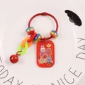 Detailed view of red acrylic keychain with lucky rabbit and colorful plastic chain link - Wish Come True Rabbit (yc5243-3)