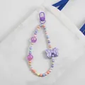 Detail of beaded bag charm with purple polka dot bow and colorful acrylic beads - Purple